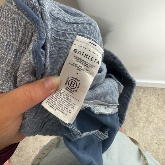 Athleta Cabo 100% Linen Joggers Drawstring Beach Resort Pants Blue Size 4 - Picture 6 of 6